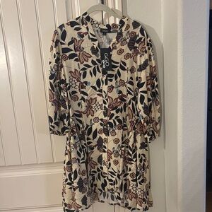 GCG Women's Long Sleeve Floral Dress - Cream and Black